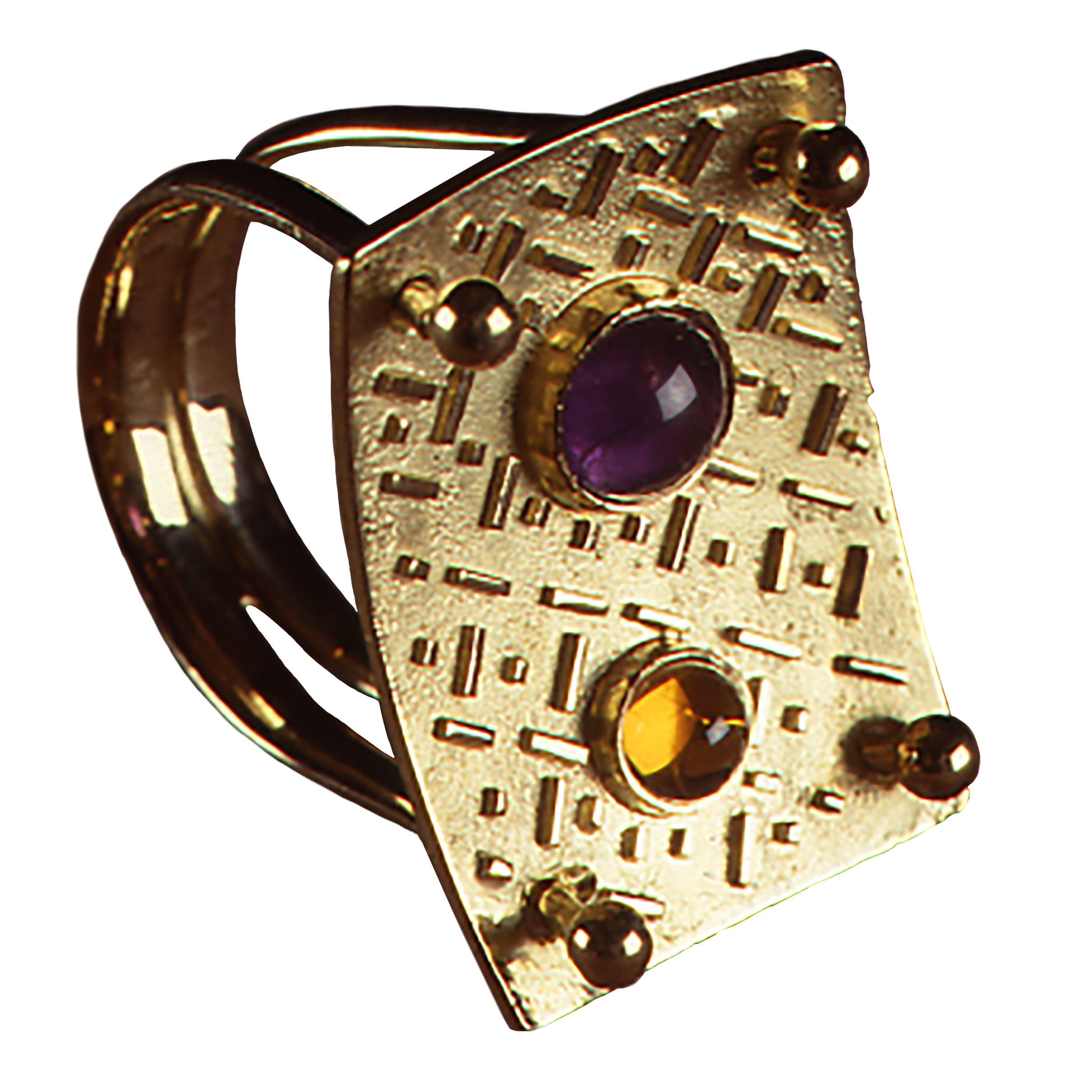 18K Ring, Eutectic Fusion, Amethyst and Citrine, suspended Top 